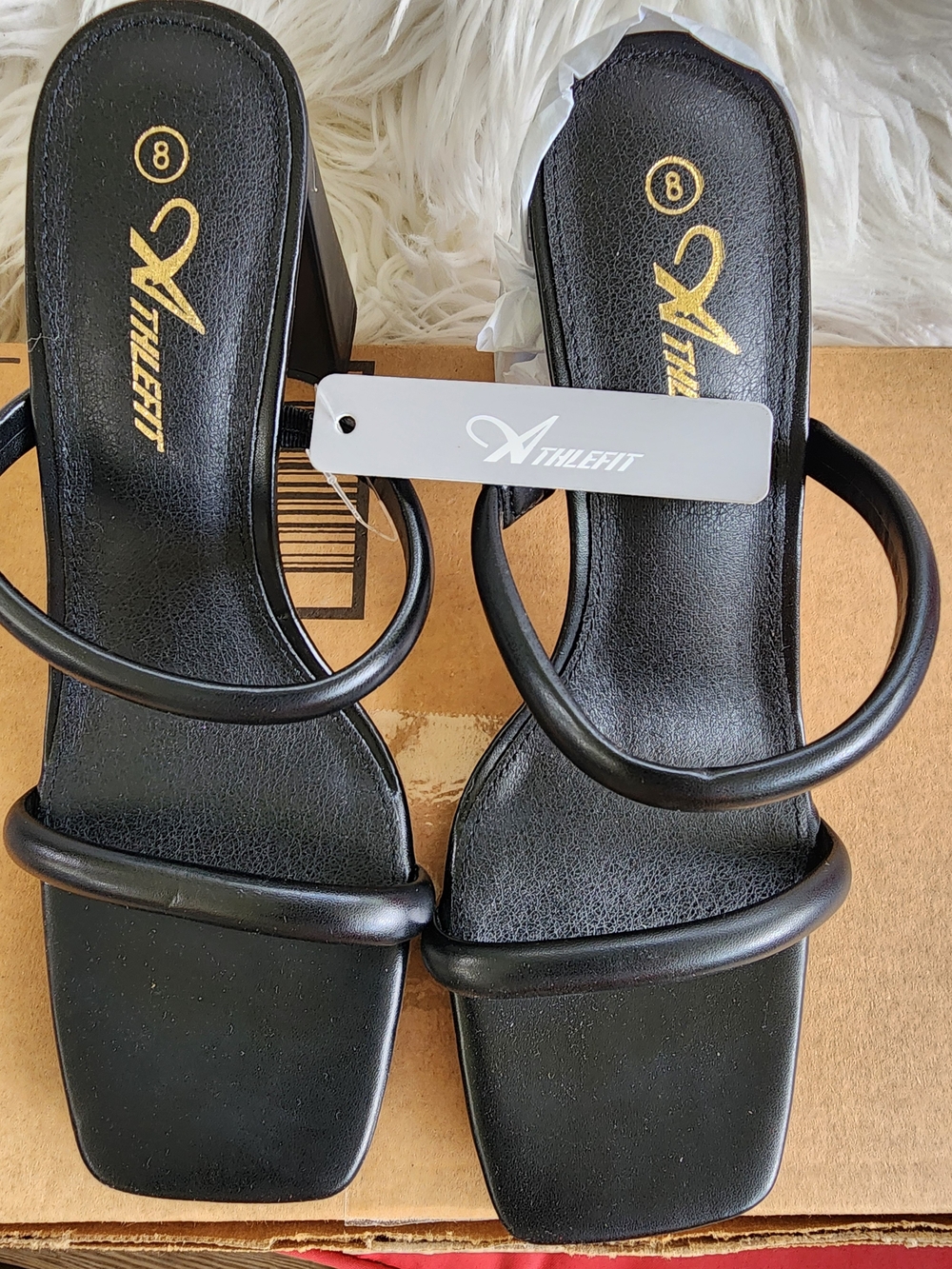 Athletft Women's Black Double-Strap Block Heel Sandals